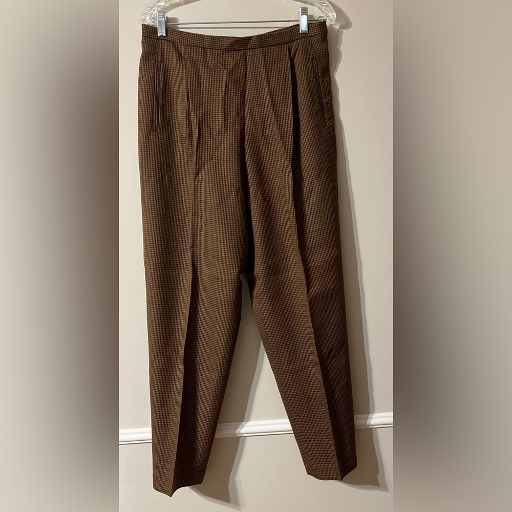 Rafaella 100% Pure New Wool Fully Lined Dress Pants Brown Houndstooth Size 14